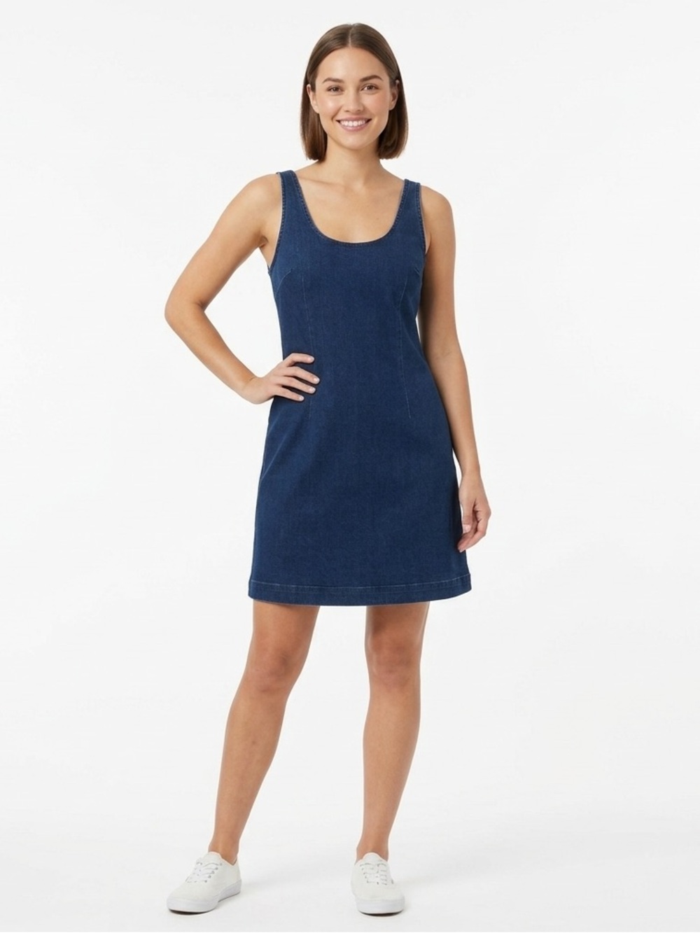 Purple Rain Women Dress Navy Denim Bodycon Sleeveless Stretchy Fitted Size Large